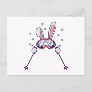 Carte Postale Lapin de ski avec bâtons de ski et lunettes de ski