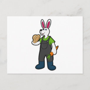 Carte Postale Lapin en fermier avec carotte et chapeau