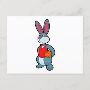 Carte Postale Lapin en joueur de basket-ball avec ballon de bask