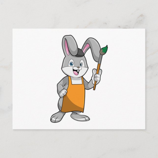 Carte Postale Lapin en peintre avec pinceau (Devant)