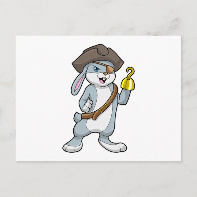 Carte Postale Lapin en pirate avec main crochet et chapeau de pi (Devant)