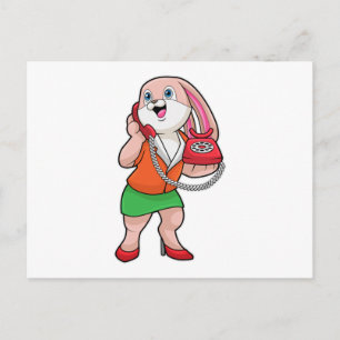Carte Postale Lapin en secrétaire avec téléphone