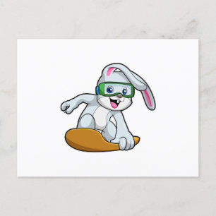 Carte Postale Lapin en tant que snowboardeur avec snowboard