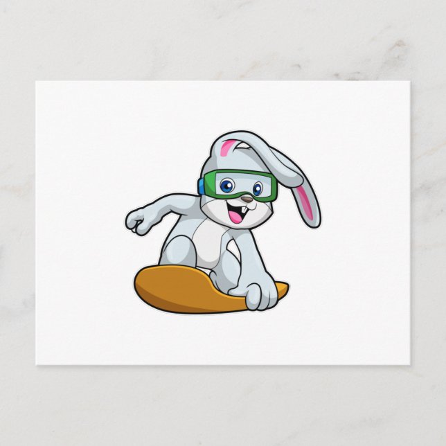 Carte Postale Lapin en tant que snowboardeur avec snowboard (Devant)