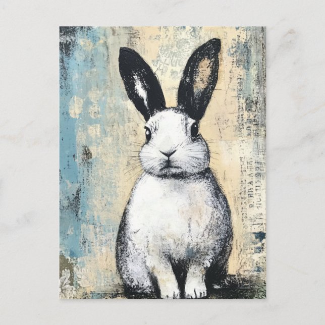Carte Postale Lapin en techniques mixtes (Devant)