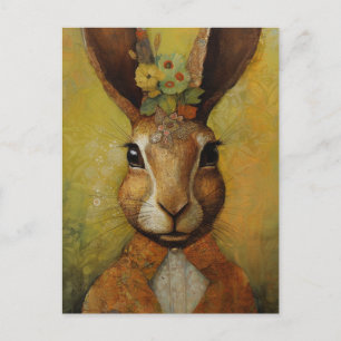 Carte Postale Lapin en tenue avec fleurs