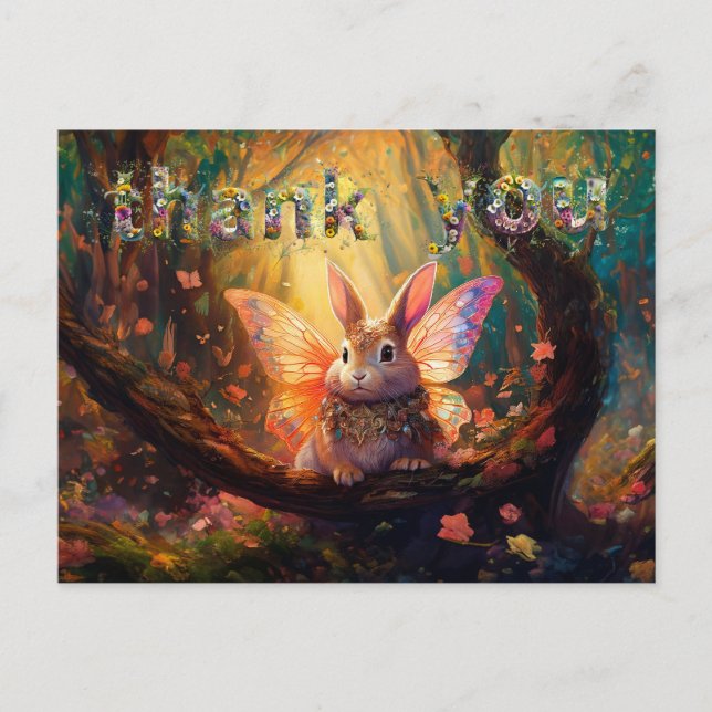 Carte Postale Lapin fantaisiste forêt enchantée Merci (Devant)