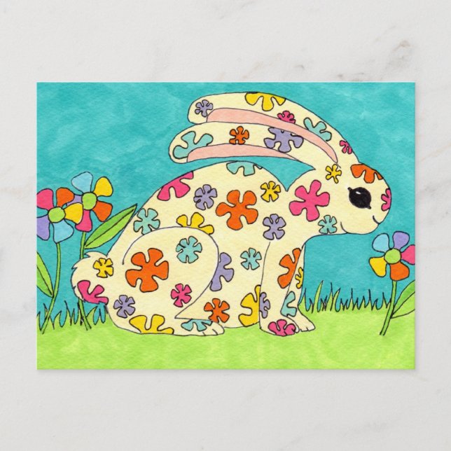 Carte Postale Lapin Fleur (Devant)