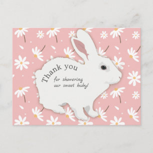 Carte Postale Lapin Fleurs Rose Merci Baby Shower