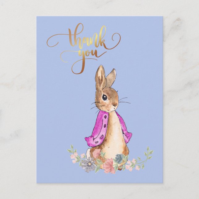 Carte Postale Lapin Flopsy avec texte Merci en or (Devant)