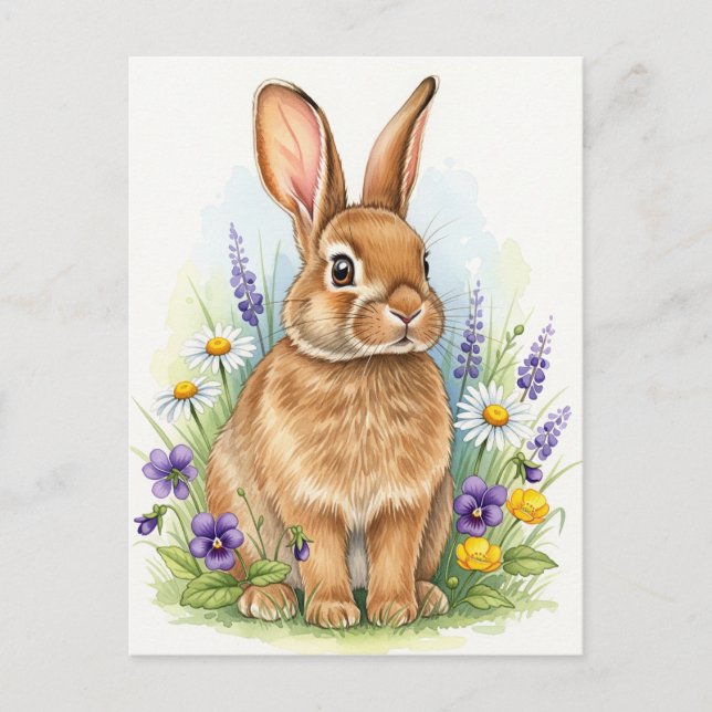Carte Postale Lapin jeune lièvre bébé lapin animaux sauvages car (Devant)