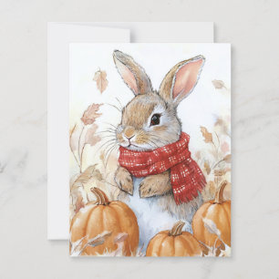 Carte Postale Lapin Lapin Automne Citrouille Illustration