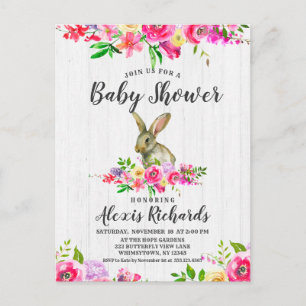 Carte Postale Lapin Lapin Floral Baby Girl Douche Invitation