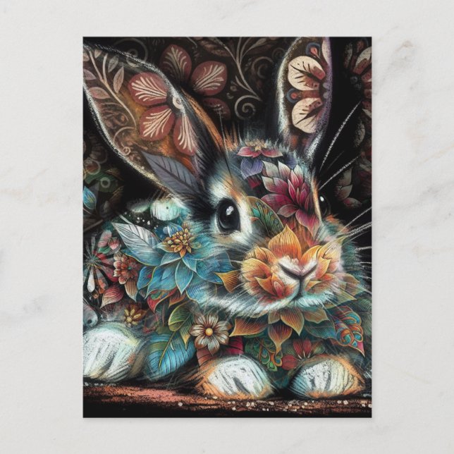 Carte Postale Lapin lapin lapin lunaire floral Abstrait noir Tur (Devant)