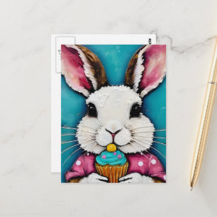 Carte Postale Lapin mignon avec un Cupcake