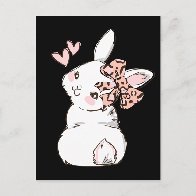 Carte Postale Lapin Mignon Léopard Cravate Papillon Filles Femme (Devant)