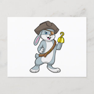 Carte Postale Lapin pirate avec main crochet et chapeau de pirat