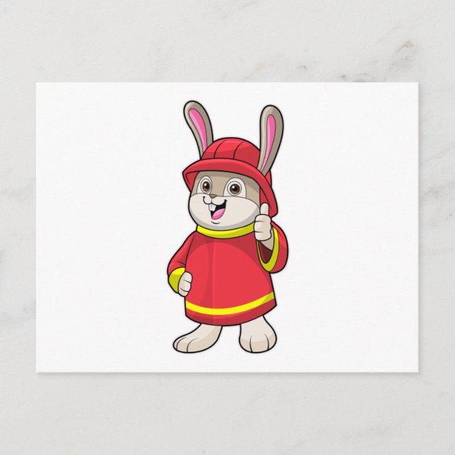 Carte Postale Lapin pompier avec casque (Devant)