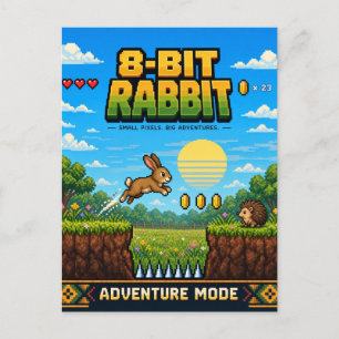 Carte Postale Lapin, Rétro Pixel Art 8 Bits