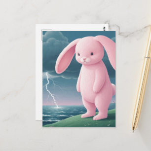 Carte Postale Lapin Rose Géant dans un Orage