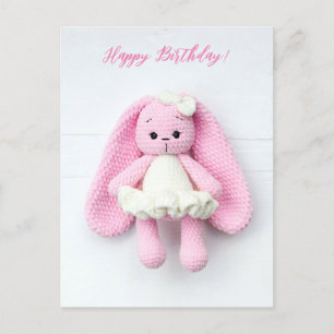 Carte Postale Lapin Rose Joyeux Art d'Anniversaire