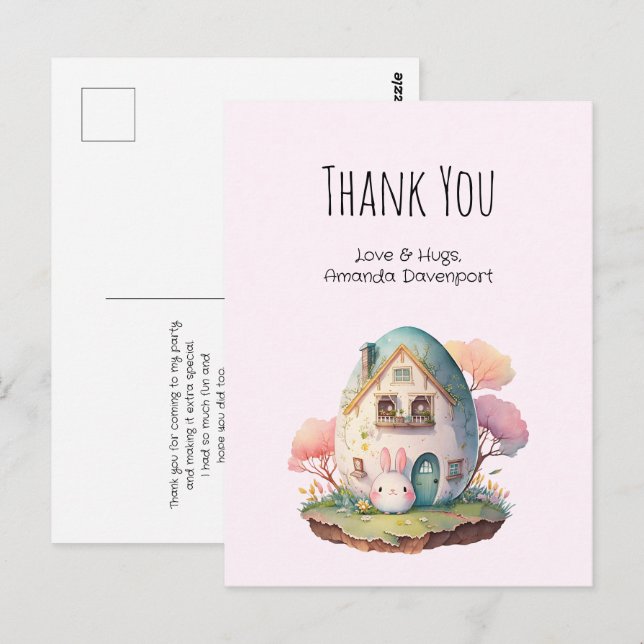 Carte Postale Lapin rose mignon de style Kawaii merci (Devant / Derrière)