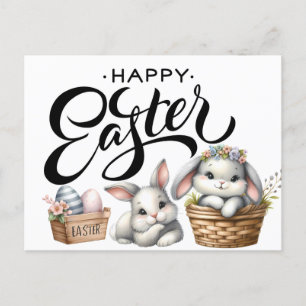 Carte Postale Lapins de Pâques heureux