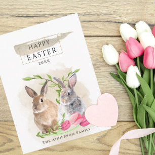 Carte Postale Lapins de Pâques mignons   Joyeuses Pâques Art Aqu
