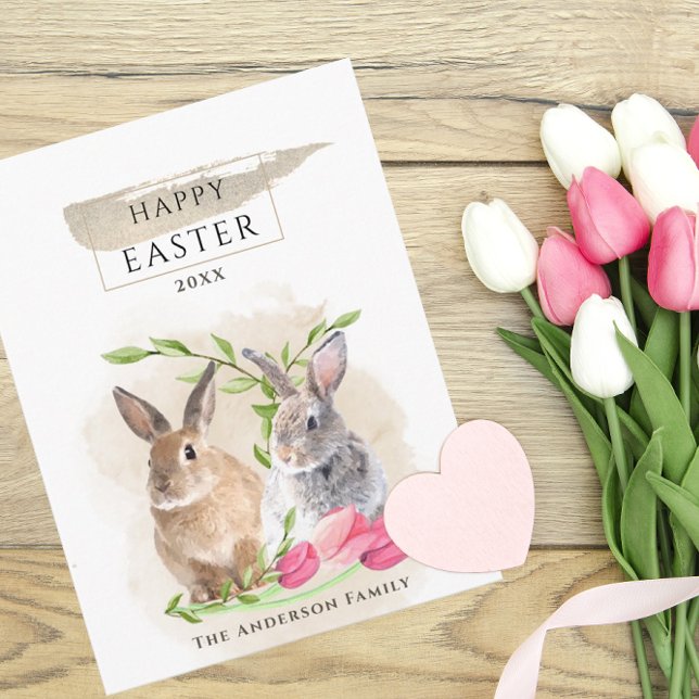 Carte Postale Lapins de Pâques mignons | Joyeuses Pâques Art Aqu (Créateur téléchargé)