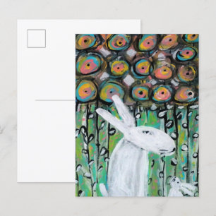 Carte Postale Lapins et fleurs blancs