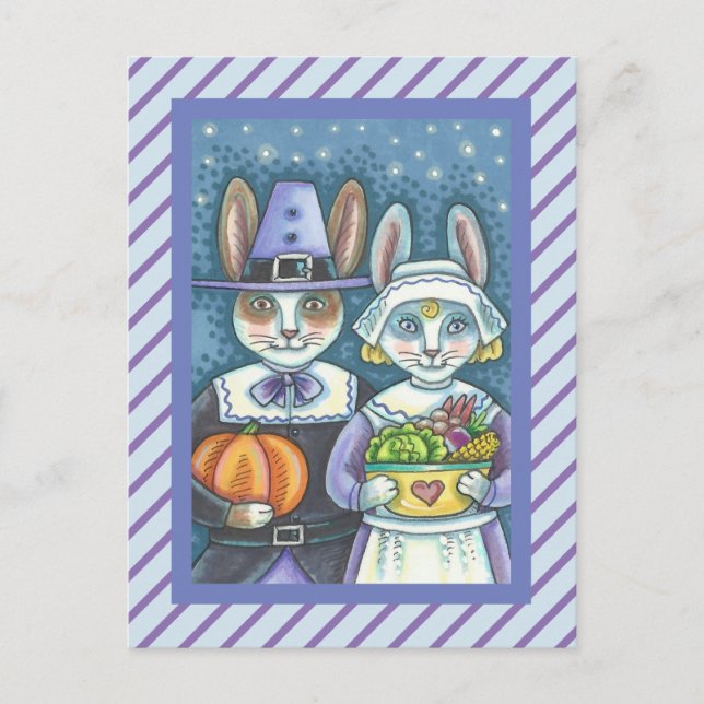 CARTE POSTALE LAPINS PÈLERINS, LIÈVRES DE THANKSGIVING SAGES ET  (Devant)