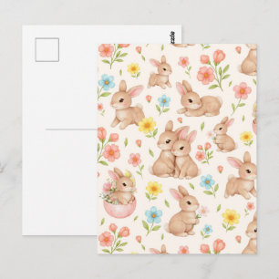 Carte Postale Lapins printaniers mignons & motif de jardin flora