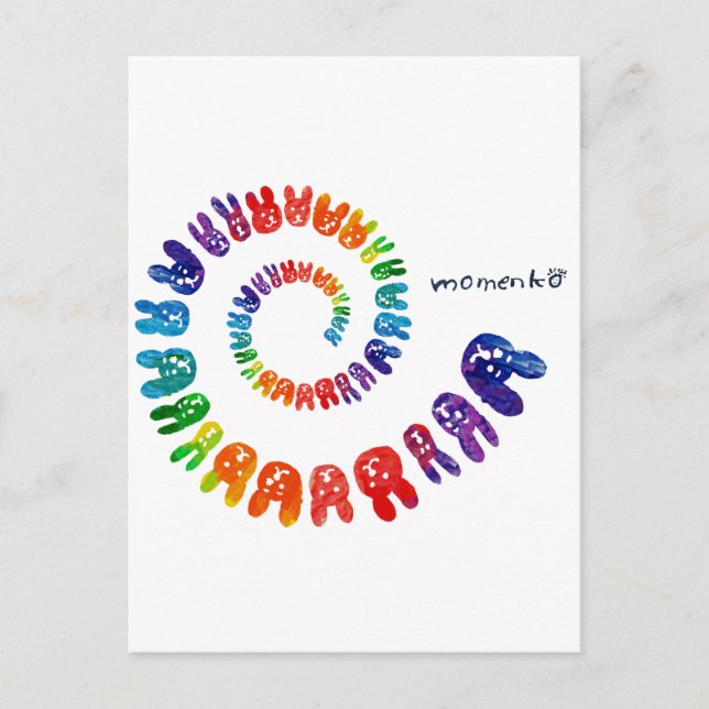 Carte Postale lapins souriants arc-en-ciel en spirale (Devant)