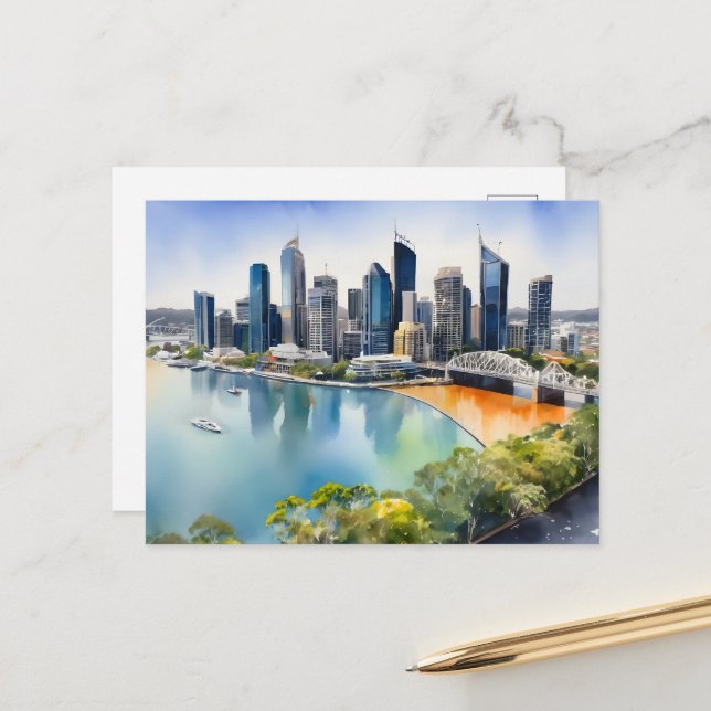 Carte Postale L'aquarelle de Brisbane (Devant/Arrière en situation)