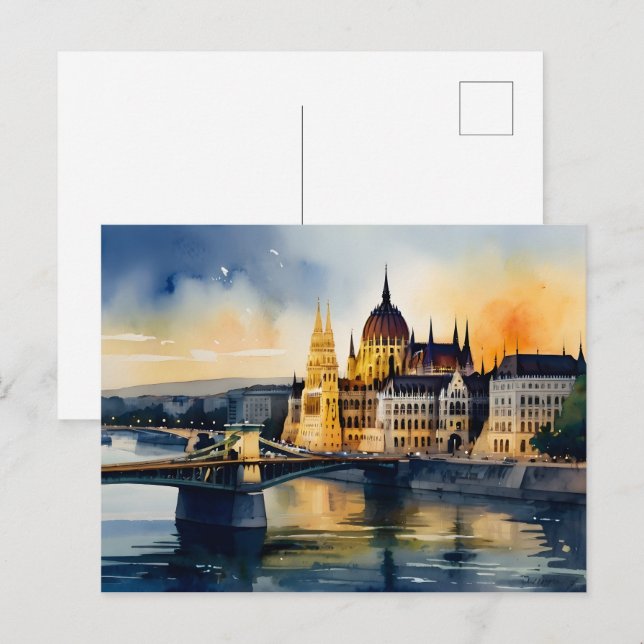 Carte Postale L'aquarelle de Budapest (Devant / Derrière)