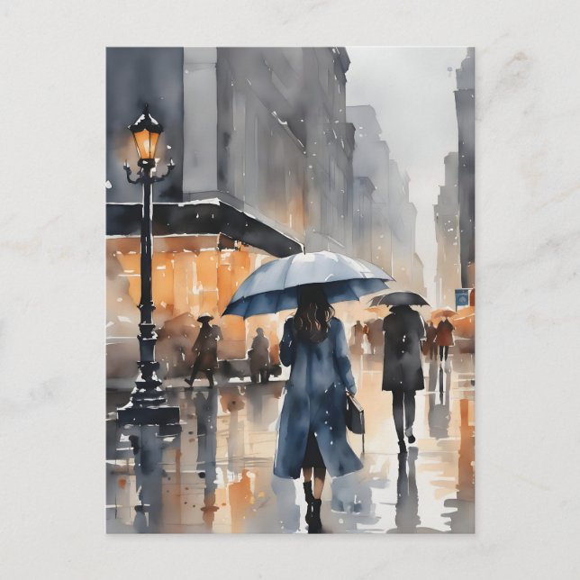 Carte Postale L'aquarelle de la ville pluvieuse (Devant)