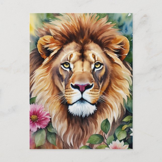 Carte Postale L'aquarelle de Lion Floral Art (Devant)