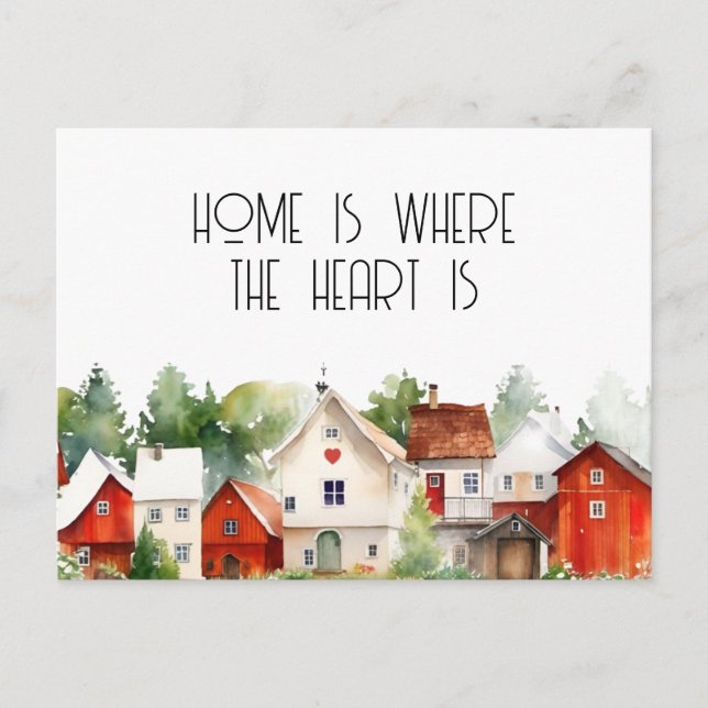 Carte Postale L'aquarelle Maison est là où est le cœur Immobilie (Devant)