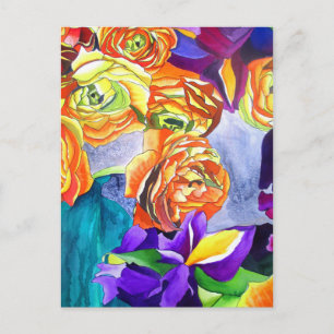 Carte Postale L'aquarelle Ranunculus et Iris