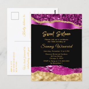 Carte Postale Larmes de glamour violet et or Sweet Sixteen