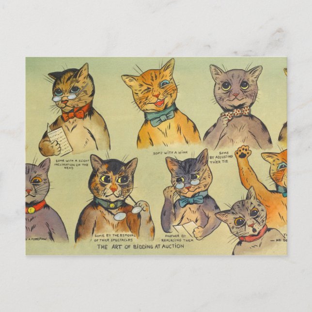 Carte Postale L'Art de la mise aux enchères par Louis Wain (Devant)