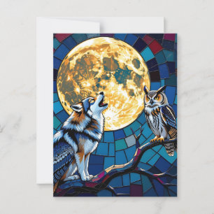 Carte Postale L'art de la mosaïque du loup et du hibou   Salut