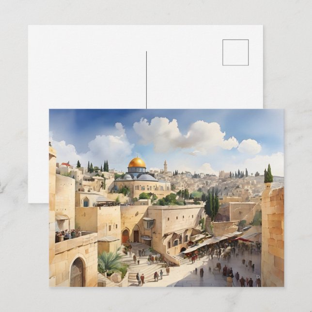 Carte Postale L'art de l'aquarelle Jérusalem Israël (Devant / Derrière)