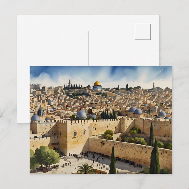 Carte Postale L'art de l'aquarelle Jérusalem Israël (Devant / Derrière)