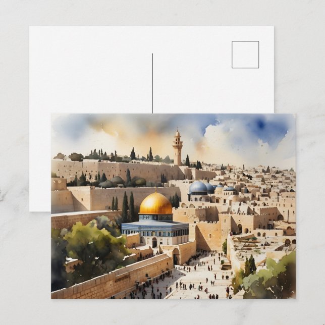 Carte Postale L'art de l'aquarelle Jérusalem Israël (Devant / Derrière)