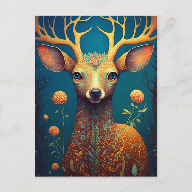 Carte Postale L'art de l'Imaginaire de cerfs lunaires (Devant)