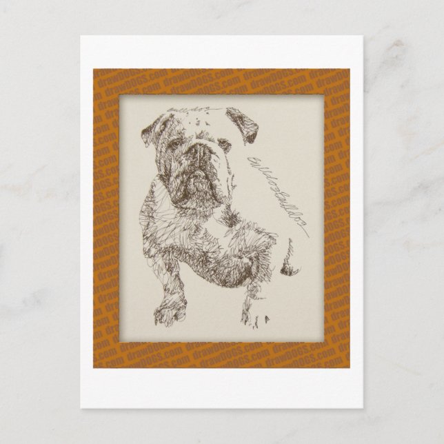 Carte Postale L'art du chien de Bulldog anglais tiré des mots (Devant)