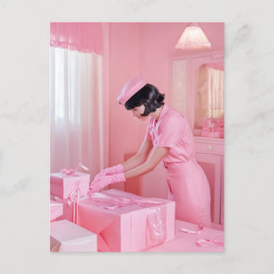 Carte Postale L'art du enveloppement de cadeaux roses