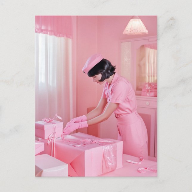 Carte Postale L'art du enveloppement de cadeaux roses (Devant)