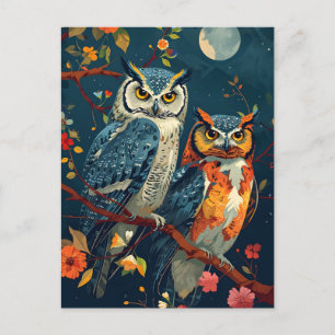 Carte Postale L'art du hibou vintage
